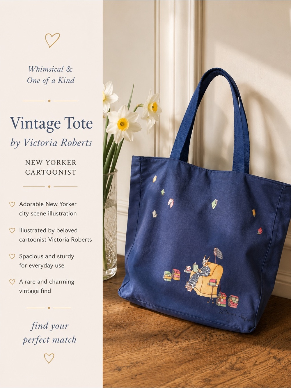 Vintage Tote with Whimsical Illustration